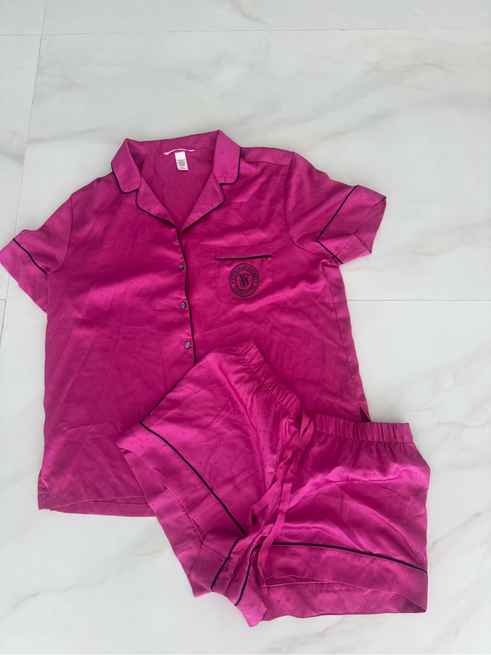 Victoria's Secret Hot Pink Satin Short Sleeve Pajama Set